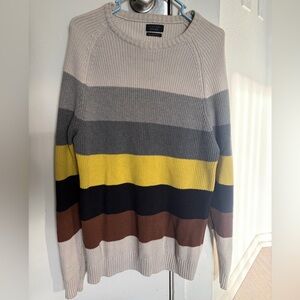 Zara Men's Crewneck Sweater in Cream, Gray & Yellow Stripes